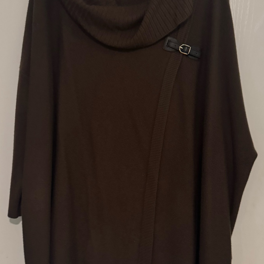 Chic Brown Poncho with Buckle Accent